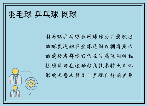 羽毛球 乒乓球 网球