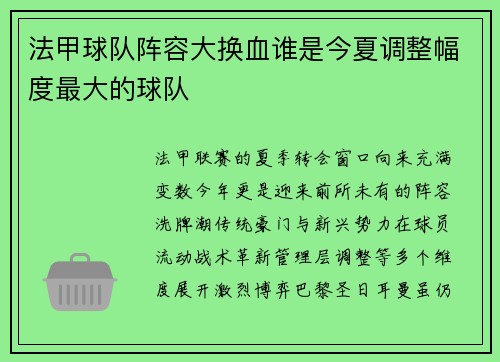 法甲球队阵容大换血谁是今夏调整幅度最大的球队