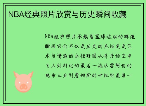 NBA经典照片欣赏与历史瞬间收藏